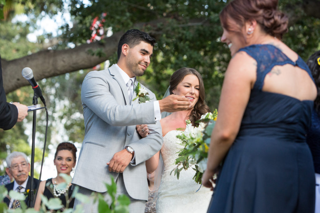 When a bee decides to land on a bride who is allergic - her husband saves the day!